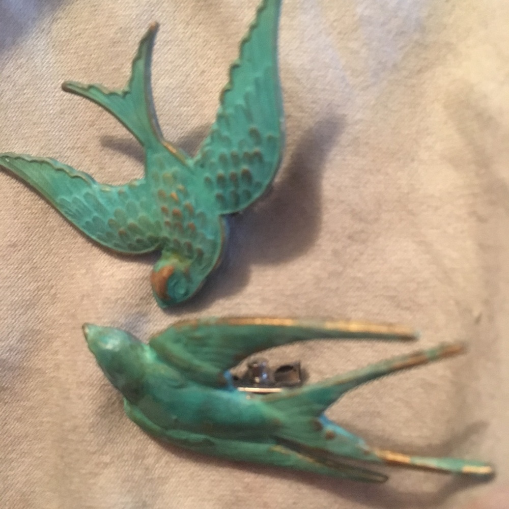 Handmade painted swallows hair clips